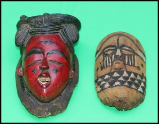 2 Antique African Tribal Masks Hand Carved Wooden