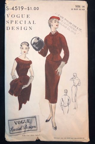 1950s Vintage Vogue Special Design Sewing Pattern S - 4519 Dress And Jacket Sz 14