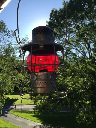 Vintage Antique Ihb Train Railroad Lantern,  Red Globe,  Adlake Kero,