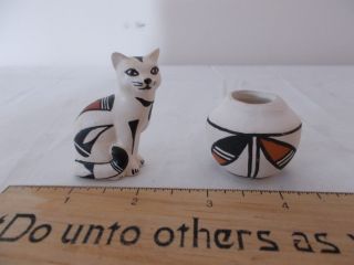 Vintage Acoma Pubelo Pottery Hand Painted Cat Signed R.  Boren - Vase/bowl F.  J.  R.