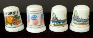 Vintage 4 Porcelain Thimbles 2 San Diego 1 California 1 Usa
