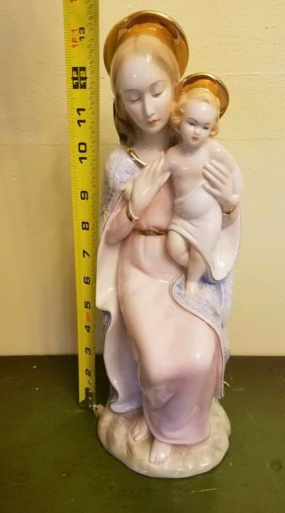 Vtg Art Madonna Figurine Virgin Mary Child Jesus Italy Italian Pink Blue Angel