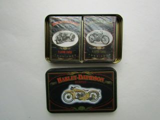 COLLECTIBLE HARLEY DAVIDSON Tin Box With PLAYING CARDS 2 DECKS 3