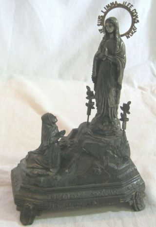 Antique Our Lady Of Lourdes Music Box Metal Statue Ave Maria Religious Decor Lb