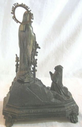 Antique Our Lady of Lourdes Music Box Metal Statue Ave Maria Religious Decor LB 3
