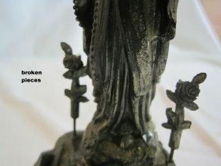 Antique Our Lady of Lourdes Music Box Metal Statue Ave Maria Religious Decor LB 4