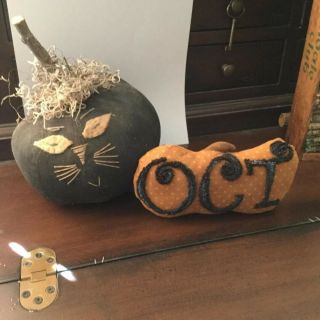 Primitive Handmade Black Halloween Cloth Cat Pumpkin And Pumpkin Pillow
