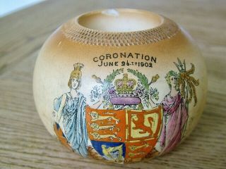 Unusual Antique 1902 Coronation Foley Faience Match Ball Table Striker Vesta