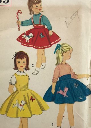 1950s Simplicity Vintage Sewing Pattern 2359 Girl Skirt Jumper Transfer Size 5