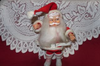 Vintage Santa Claus Doll Felt Plastic Face & Hands Christmas Ornament