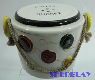 Vtg Button Bucket Sewing Fred Roberts Co Ceramic Crock Storage Handle Art Deco