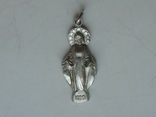 Vintage Catholic Sterling Silver Diamond Cut Miraculous Mary Medal Charm Pendant