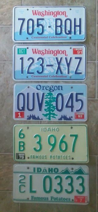 Set Of 5 Automobile Car Truck License Plate State Tags Washington Oregon Idaho