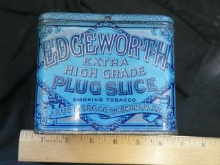 Edgeworth Vintage Plug Slice Tobacco Tin Great Blue Color Graphics
