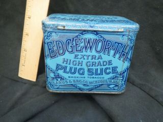 EDGEWORTH vintage PLUG SLICE tobacco tin Great BLUE COLOR graphics 4