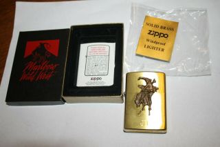 Vintage 1994 Brass Zippo Marlboro Wild West Lighter W Box