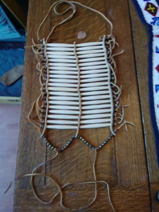 Authentic Rare Pacific NW Native American Beads/Bone/Leather Breastplate 2