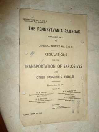 Pennsylvania Railroad Regulation Transportation Explosives June 1942 Supplement