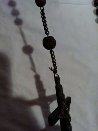 Antique Wooden Rosary And Cross With Skull And Crossbones 3