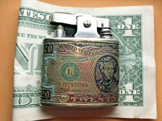 Rare Vintage $20 Us Twenty Dollar Bill Pocket Money Cash Design Silver Lighter