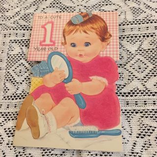 Vintage Greeting Card 1st Birthday Norcross Retro Baby Girl Mirror