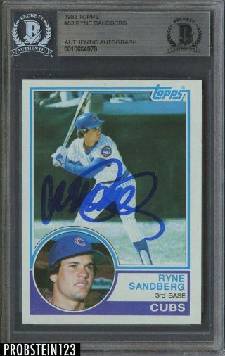 1983 Topps 83 Ryne Sandberg Rc Rookie Hof Signed Auto Chicago Cubs Bgs Bas