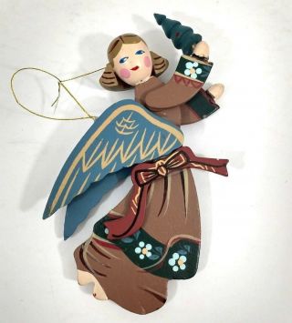 Angel Christmas Ornament Wooden Angel Hand Painted 3 - D Design 4.  5 " H