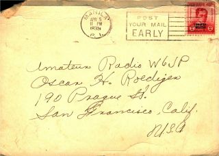 KA1CW C.  W.  Woodin Manila,  Philippine Islands 1939 Vintage Ham Radio QSL Card 2