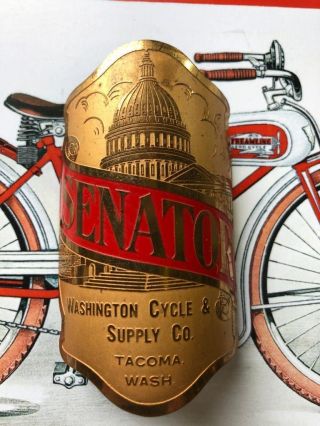 Vintage Schwinn Senator Bicycle Head Badge Washington Supply Co,  Tacoma