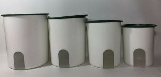 Vintage Tupperware Canister Set Of 4 One Touch Green & White