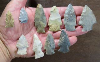 Group Of 10 Colorful Archaic - Woodland Points,  Jackson Co. ,  Il.  X Fricke