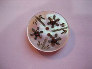 Vintage Small 11/16 " Mop Mother Of Pearl Shell Button,  Star Cut Steels - Pb48