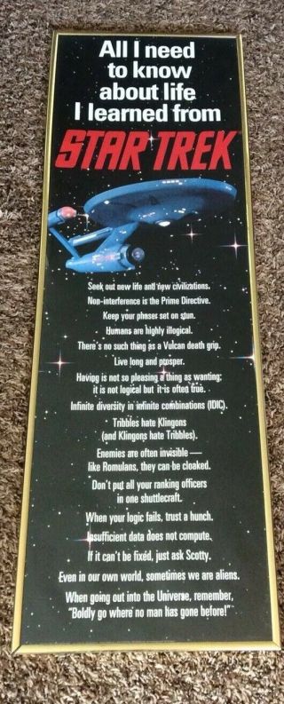 Star Trek Poster 12in X 36in Framed All I Need To Know About Life I Learned From