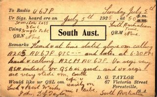 D.  G.  Tylor Forestville,  South Australia 1925 Vintage Ham Radio Qsl Card