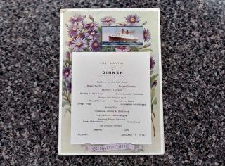 Cunard Line Rms Carpathia 1914 Dinner Menu Vintage Postcard Jf235071