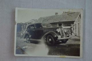 Vintage Car Photo 1935 Plymouth By Log Cabin Store W/ Dr Pepper Soda Sign 971057