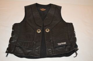 Vintage Harley Davidson Leather Vest W/ Lace - Up Sides Silver Buttons Mens Size L