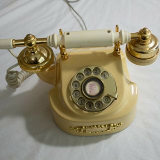 1970s Vtg Rotary Dial Duchess French Style Cream & Gold Telephone