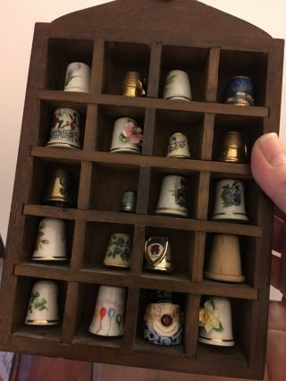 Vintage Set Of Thimbles With Wood Display Shadow Box,  Price Imports