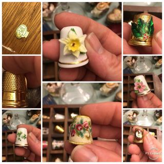 VINTAGE SET OF THIMBLES WITH WOOD DISPLAY SHADOW BOX,  PRICE IMPORTS 3