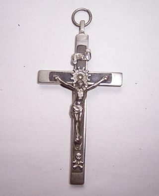 Antique/vintage Ww1 Ebony & Brass Crucifix Skull Deaths Head - Military Chaplain