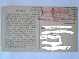QSL card from radio station WLAC Nashville TN (1954) 2