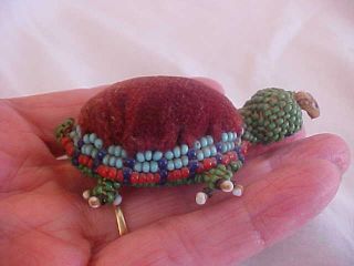 Vintage Navajo Hand Beaded & Velvet Turtle Pin Cushion Handmade
