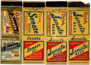 4 Senate Beer Matchbooks - Washington,  D.  C.  - Chr.  Heurich Brewing Co.  - 1940 
