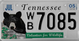 Tennessee 2005 Volunteer For Wildlife Bears License Plate Wb7085 Black White