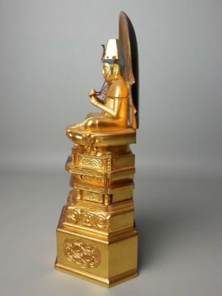JAPANESE 29.  5cm 11.  6” GOLD GILT LACQUERED WOOD BUDDHA DAINICHI NYORAI STATUE NR 2