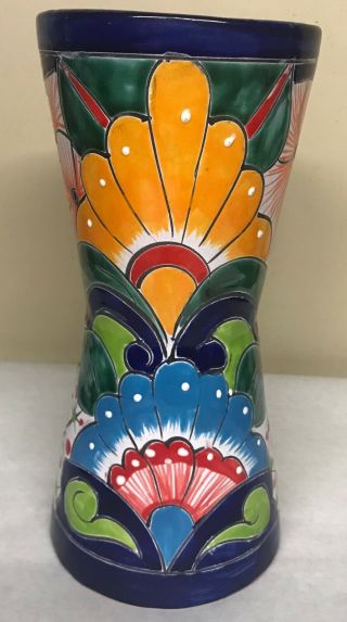 Talavera Vase (bow Style) H - 12 W - 5 Authentic Mexican Pottery Hand Painted