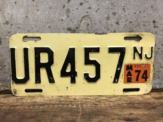 Antique Vintage 1974 Jersey Nj Motorcycle License Plate Ur457 Ur 457