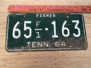 1964 Tennessee Farmer License Plate 65 F/1 - 163 Macon County
