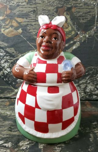 Casa Vero Ack Black Americana Mammy Lady Ceramic Cookie Jar Red Checkered H